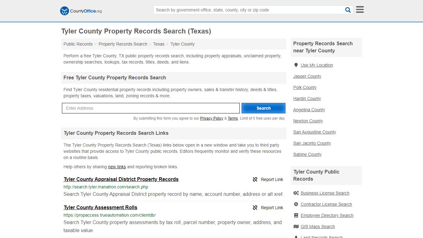 Property Records Search - Tyler County, TX (Assessments ...
